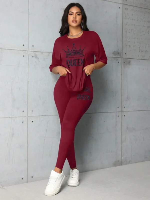 Women's summer fashion versatile crown letter printed short-sleeved T-shirt leggings casual loose light and breathable suit 2024 - Image 4