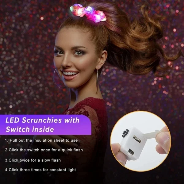 10-100Pcs LED Hair Scrunchie Light Up Hair Scrunchy for Women Satin Elastic Hairband Christmas Glow in the Dark Party Supplies - Image 4