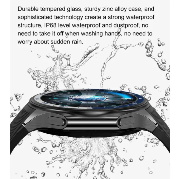 Waterproof smartwatch with black band.