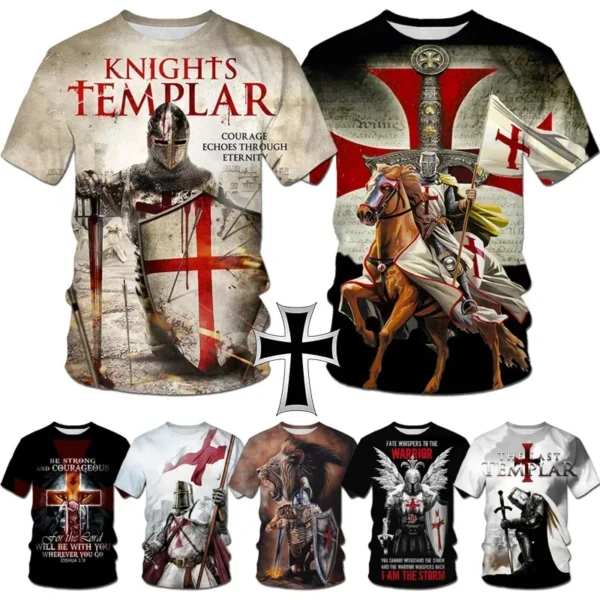 Knights Templar Graphic T Shirt For Men 3D God Wills It Print Tee Shirts Cruciata Teutonic Order T-shirt Cool Cross Short Sleeve - Image 2