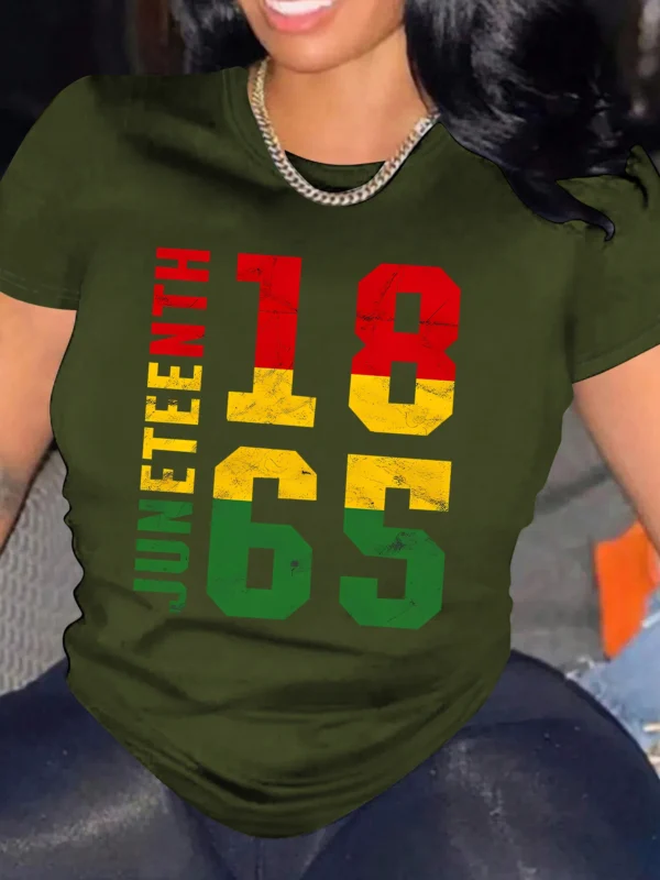 Women's Juneteenth 1865 T-shirt Printing Daily Casual Short Sleeve Shirt 2024 Summer Round Neck Simple Sport Women's Clothing - Image 2