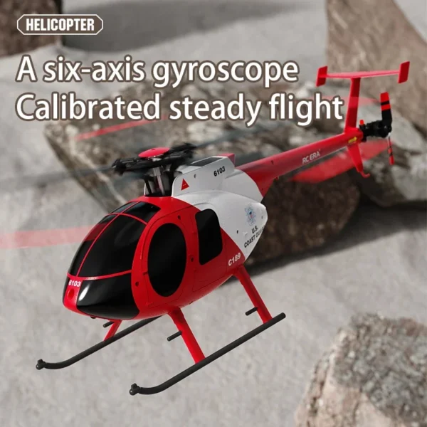 Red and white helicopter model