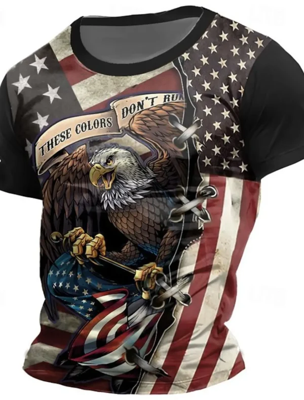 2024 New Graphic Eagle American Flag Retro Vintage Men's 3D Print T shirt Tee Tops Short Sleeve Crew Neck Shirt Spring & Summer