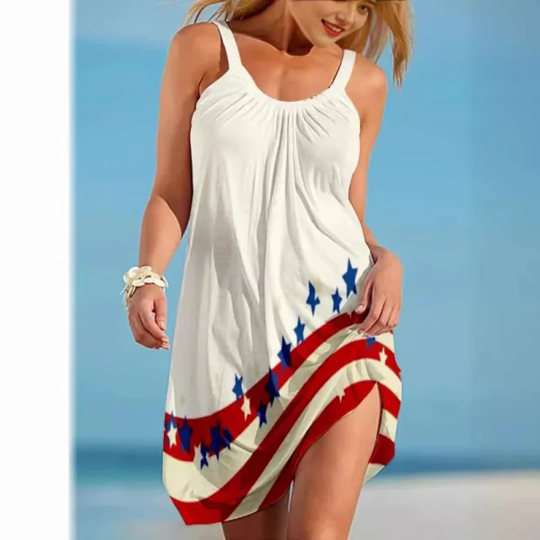 Women's Dress Independence Day Flag 3D print National flag Independence Day halter beach girls nightdress - Image 5