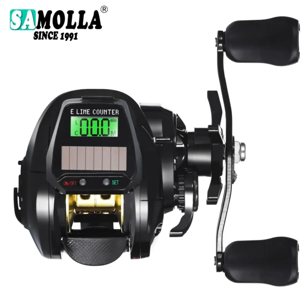 SAMOLLA Fishing Reel USB And Solar Charging Electronic Baitcasting Led Screen 7.2:1 Saltwater Waterproof Cast Drum Wheel Casting