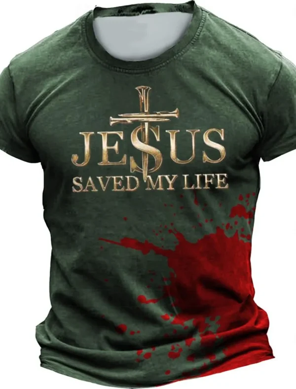 Men's T-shirt casual classic Jesus style cool round neck printed outdoor street short sleeved printed clothing sports designer - Image 4