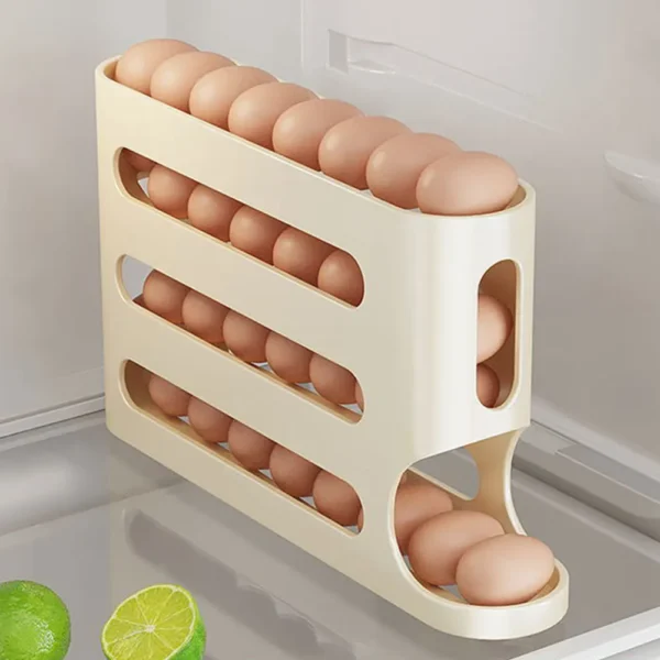 White plastic egg holder in fridge.