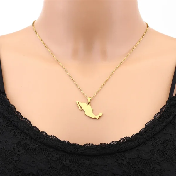 Gold necklace with Mexico pendant.