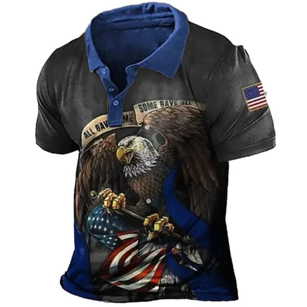 2024 New men's hot selling casual lapel top 3D animal print short sleeved high-quality golf shirt eagle style - Image 3