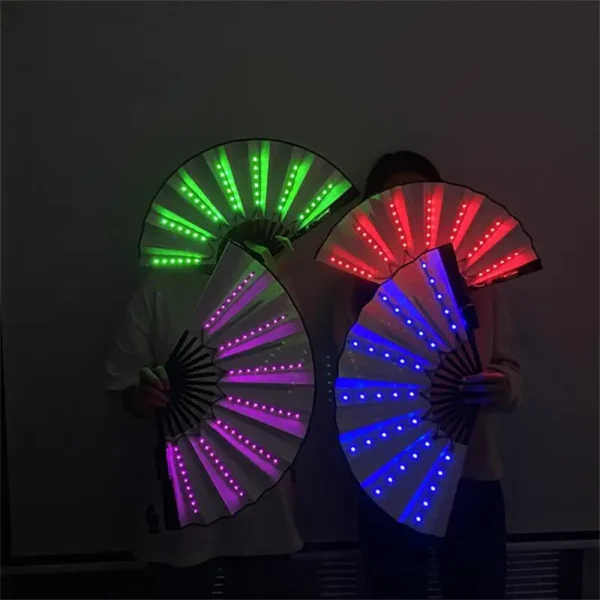 1/2/3PCS Carnival Rave Party Lighting Supplies 8inches Fan Colorful Change Rechargeable LED Fan Glowing For Music Disco Party - Image 3