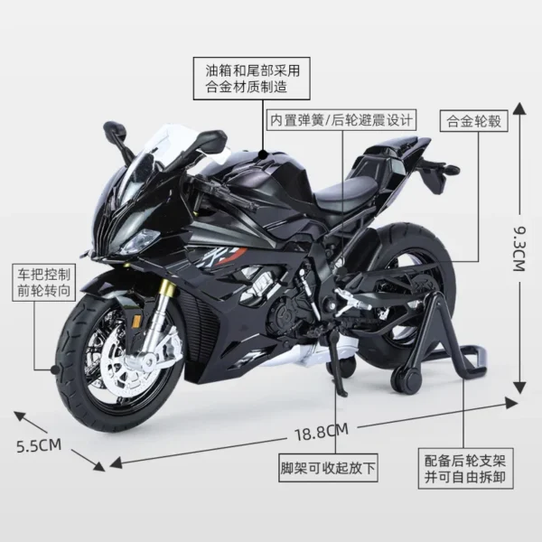 New 1:12 BMW RRS1000 Motorcycle Model Car Simulation Alloy Metal Toy Motorcycle Children's Toy Gift Collection - Image 2