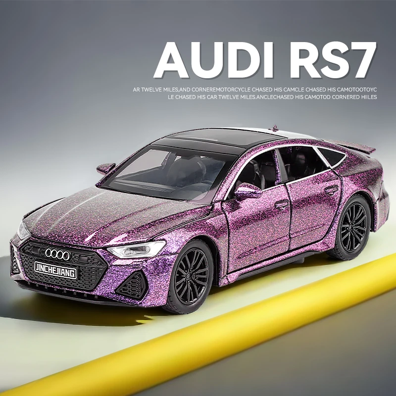 Purple Audi RS7 toy car model.