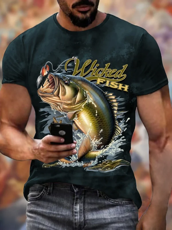 Fishing T-Shirt For Men Fishing Pattern Tee 3D Printed Short Sleeve Top Casual T Shirts Oversized Men's Clothing Tops Summer New - Image 2