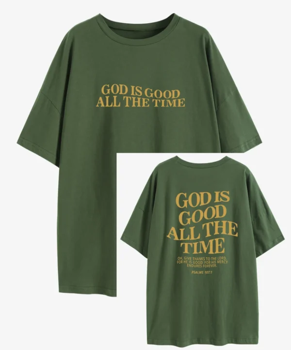 God is Good All The Time Christian Oversized T-Shirt Give thanks to the lord Loose Tee Women Trendy Casual cotton Aesthetic Top - Image 4