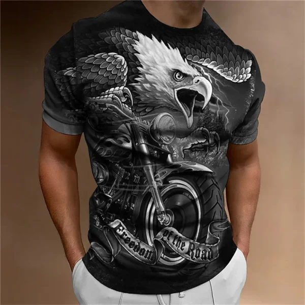 Men's Eagle 3D Printed Vintage T-shirt, Round Neck Short Sleeved T-shirt, Large Street Clothing - Image 2