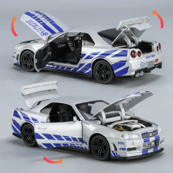 1/32 Nissan GTR34 Skyline GTR Toy Car Model Diecast Racing Miniature Model Sound & Light Pull Back Collection Gift Children Boy - Image 4