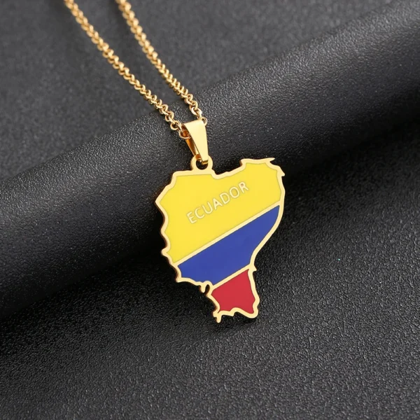 Gold Ecuador map necklace pendant.