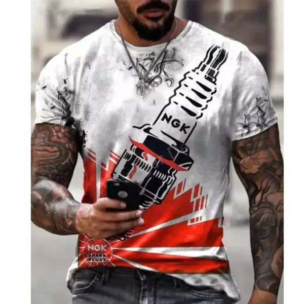 Classic Retro Motorcycle Tough Guy Style Summer Men's T-Shirt 3d Printed Street Trend Short-Sleeved Casual Fashion O-Collar Top - Image 2