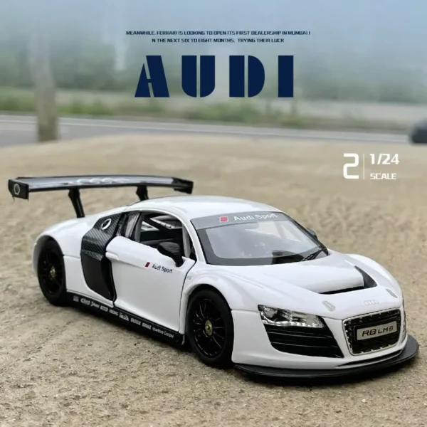 White Audi R8 LMS diecast model car.