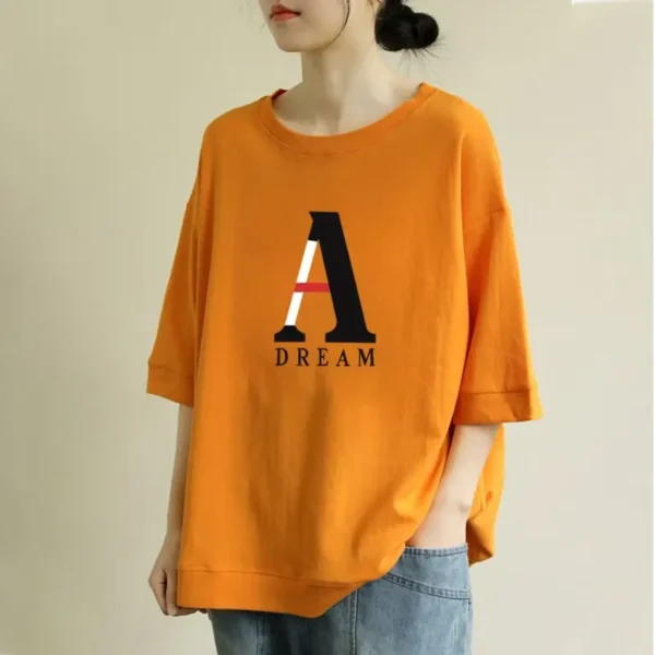 Vintage Youth All-match T Shirts Summer New Short Sleeve Letter Printing Solid Plus Size Tops Tees Casual Fashion Women Clothing - Image 5