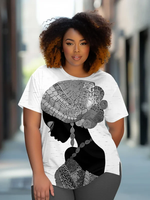 L-9XL Women's Plus Size Bust 202cm Round Neck Cartoon Black Girl Print Retro Hip Hop Trendy Short Sleeve T-shirt Top - Image 6