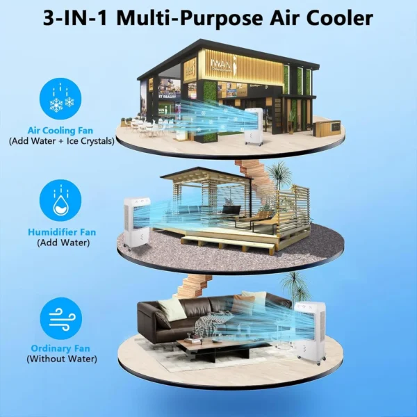 15.8 Gallon Swamp Cooler Evaporative Air Cooler with Remote Control and 4 Ice Packs 3 Modes & Wind Speeds for Outdoor Indoor Use - Image 6