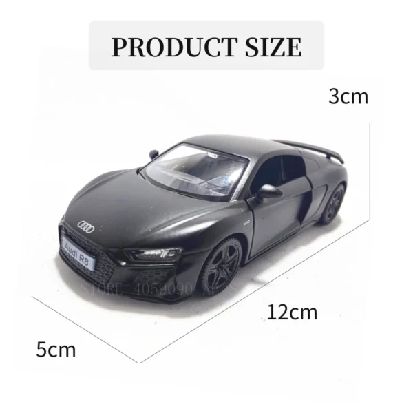 1:36 Audi R8 V10 Coupe Noire Metal Diecast Car Model Repilca Scale Miniature Collection Vehicle Hobby Kid Toy for Boy Xmas Gift - Image 2