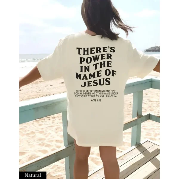 Jesus Saves There's Power in the Name of Jesus Oversized T-Shirt Christian Loose Tee Women Trendy Casual Cotton Aesthetic Top