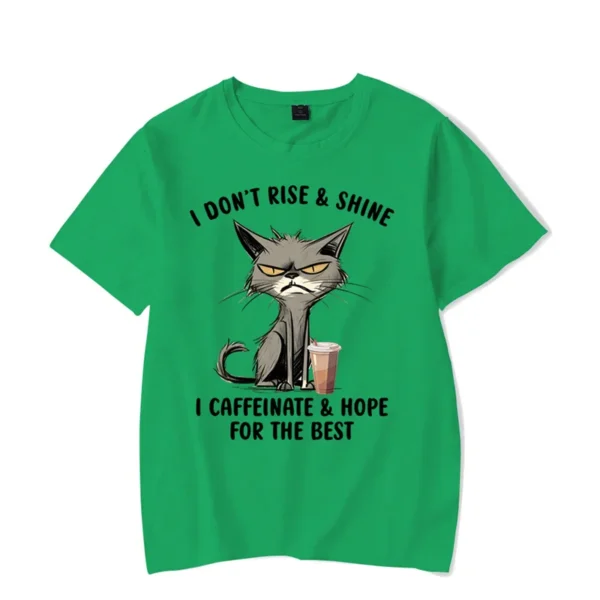 I Don’t Rise & Shine Graphic T Shirts Funny Cat Tshirt Black Men Tops Clothing Fashion Harajuku T-shirts Women Men Brand T-shirt - Image 5