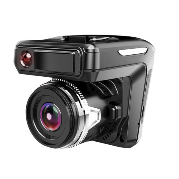 Black car dash cam with red sensor.