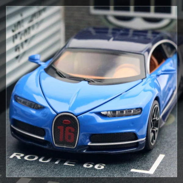 Blue Bugatti Chiron toy car on Route 66.