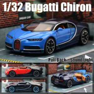 Blue 1/32 scale Bugatti Chiron toy car.